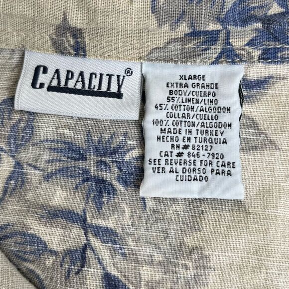 Vintage Capacity Linen Floral Denim Tan Long Sleeve Button Front Shirt Women XL - Picture 7 of 11